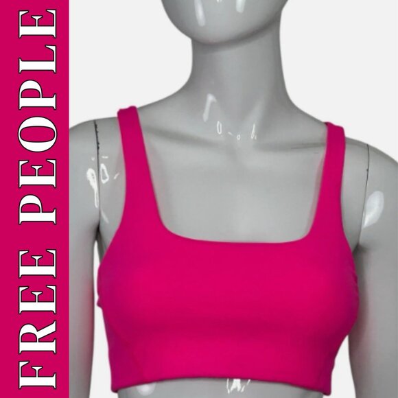 Free People Movement Sports Bra Hot Pink Never Better Square Neck Size Small - Picture 1 of 12